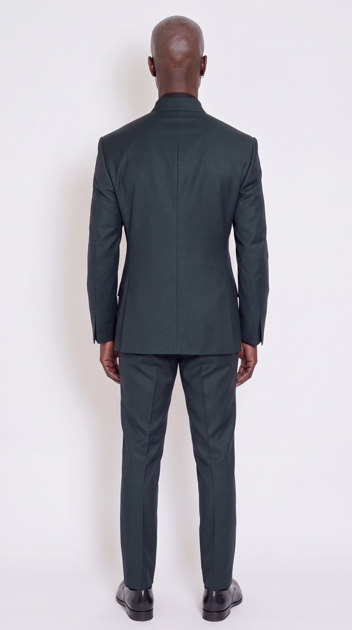 The Noir Sovereign Suit — Mandarin Collar Crossover Suit – back view, Christopher Noir