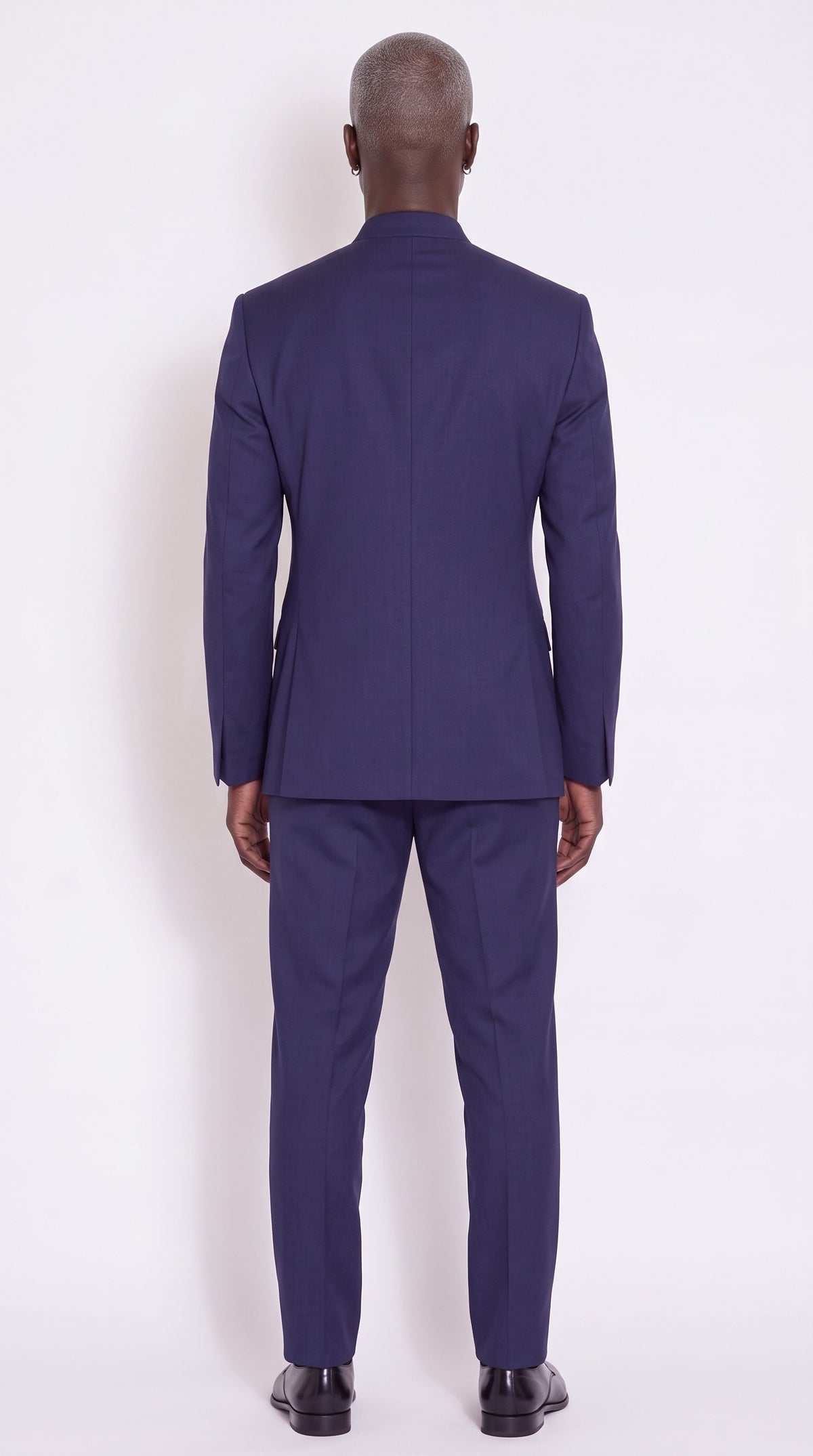 The Noir Vantage Suit — Navy Mandarin Collar Suit – back view, Christopher Noir