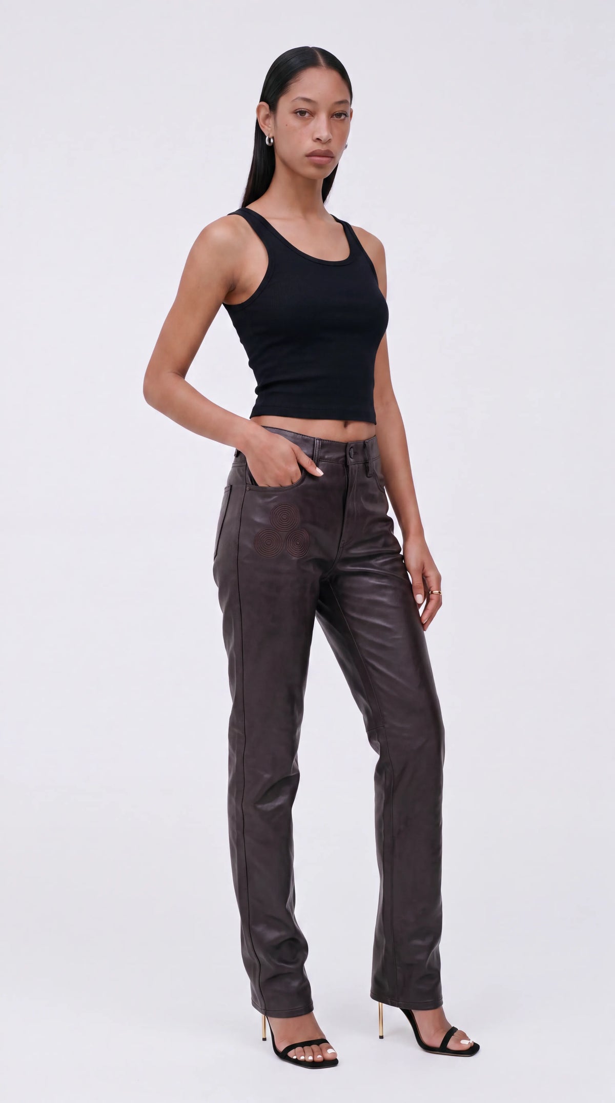 The Noir Femme — Spiral-Embroidered Leather Slim Jeans (Unisex) — view 6