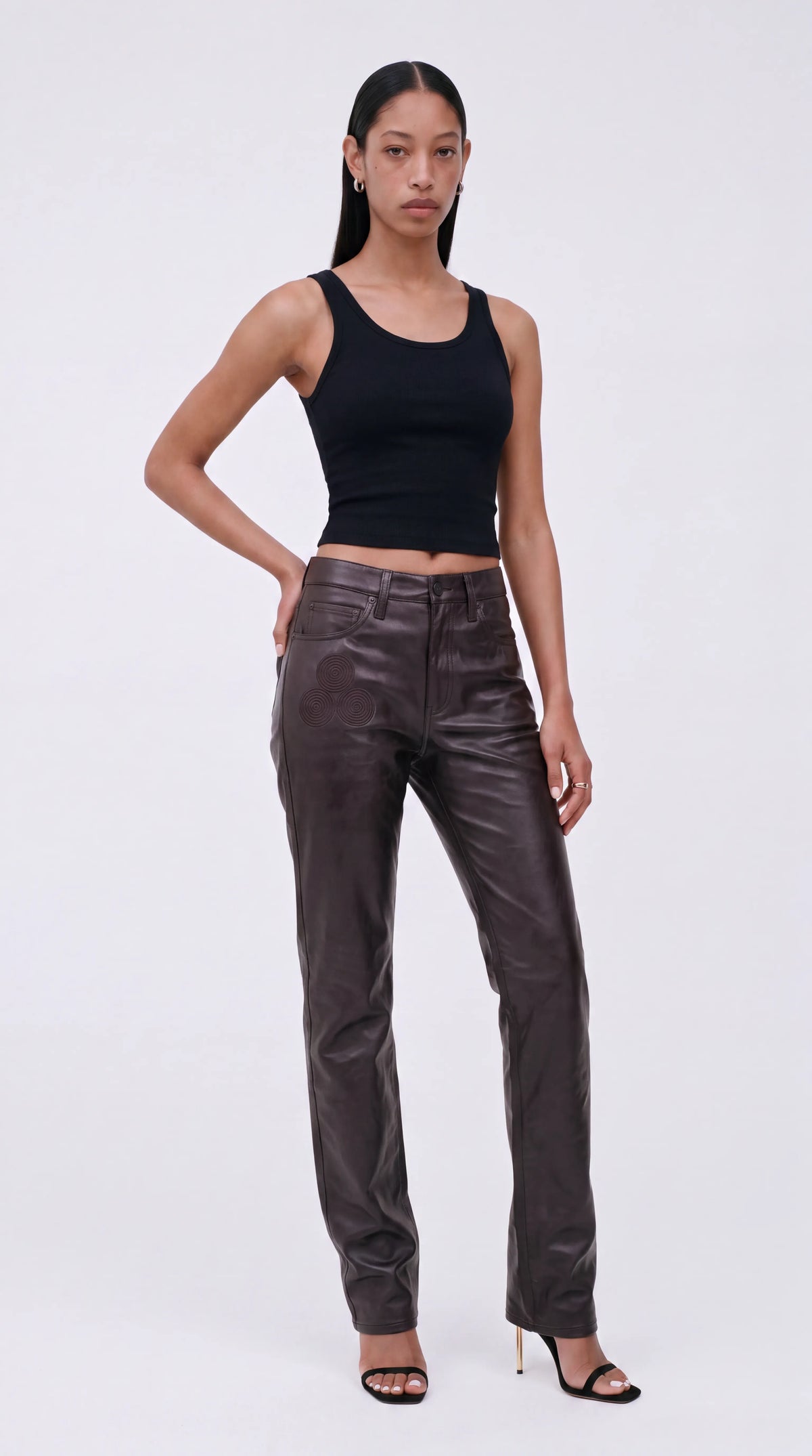 The Noir Femme — Spiral-Embroidered Leather Slim Jeans (Unisex) — view 3