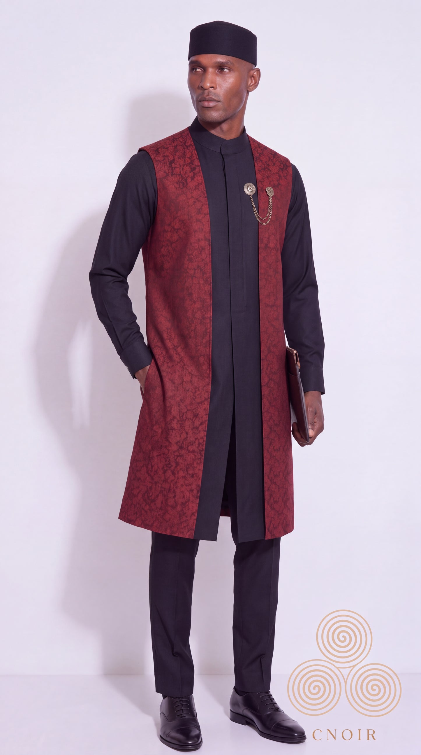 Black Crimson Longline-Gilet Kaftan Set