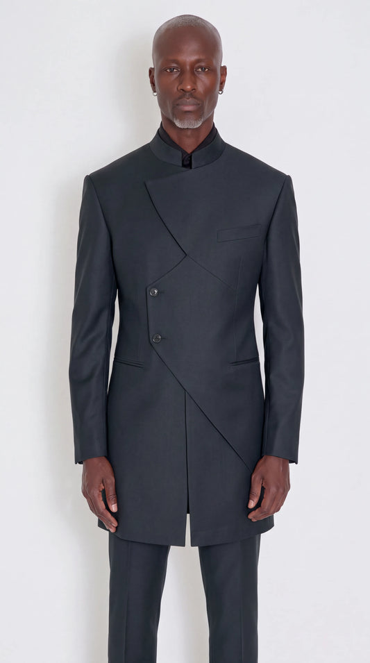 The Noir Verdant Regent Suit — Green Mandarin Collar Suit