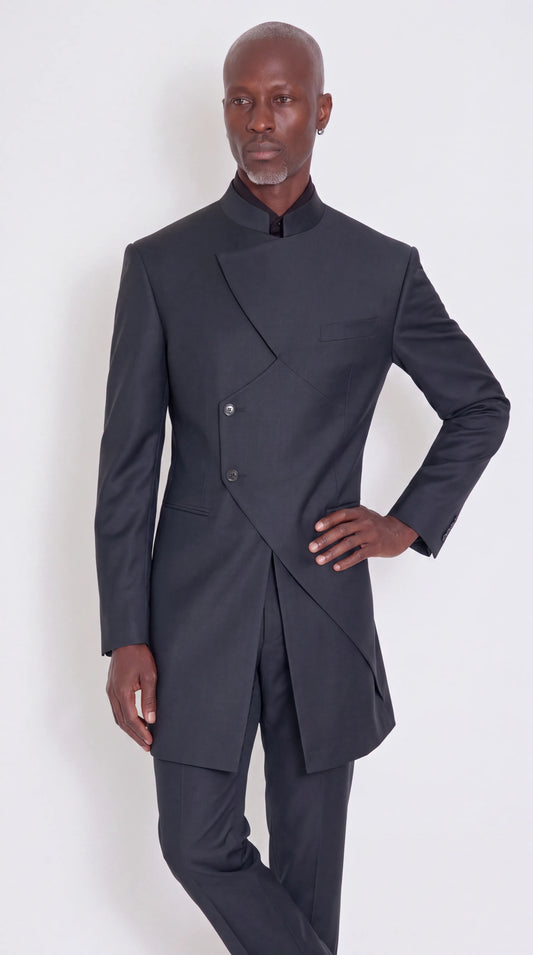 The Noir Verdant Regent Suit — Green Mandarin Collar Suit — view 2