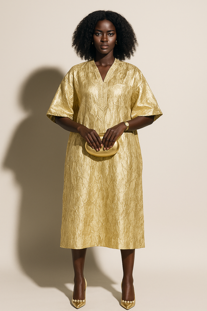Cream White and Gold Stripes African Damask Bubu Boubou African Elegant Event Dress