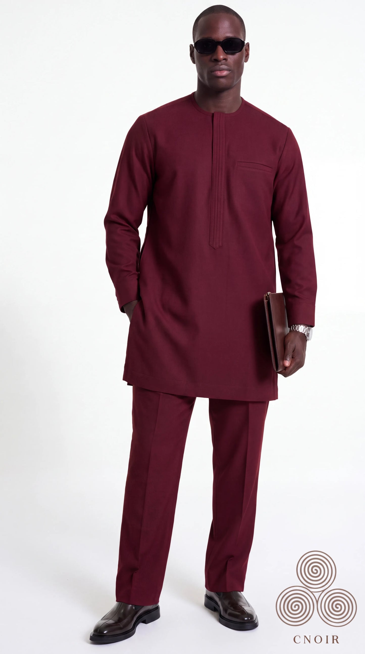 Burgundy Pleat-Front Minimal Kaftan