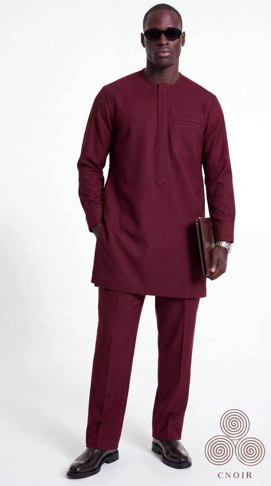 Burgundy Pleat-Front Minimal Kaftan