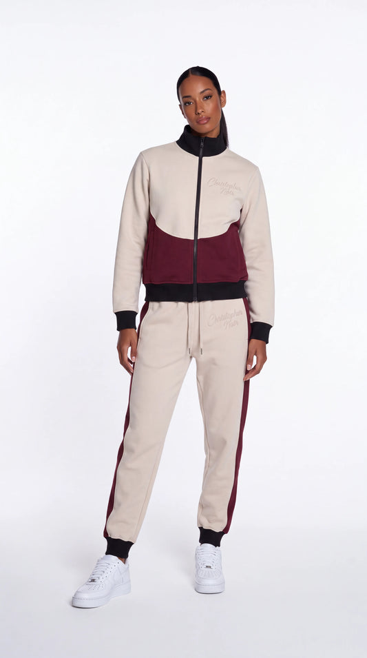 The Noir Crescent Tracksuit — Ecru & Oxblood