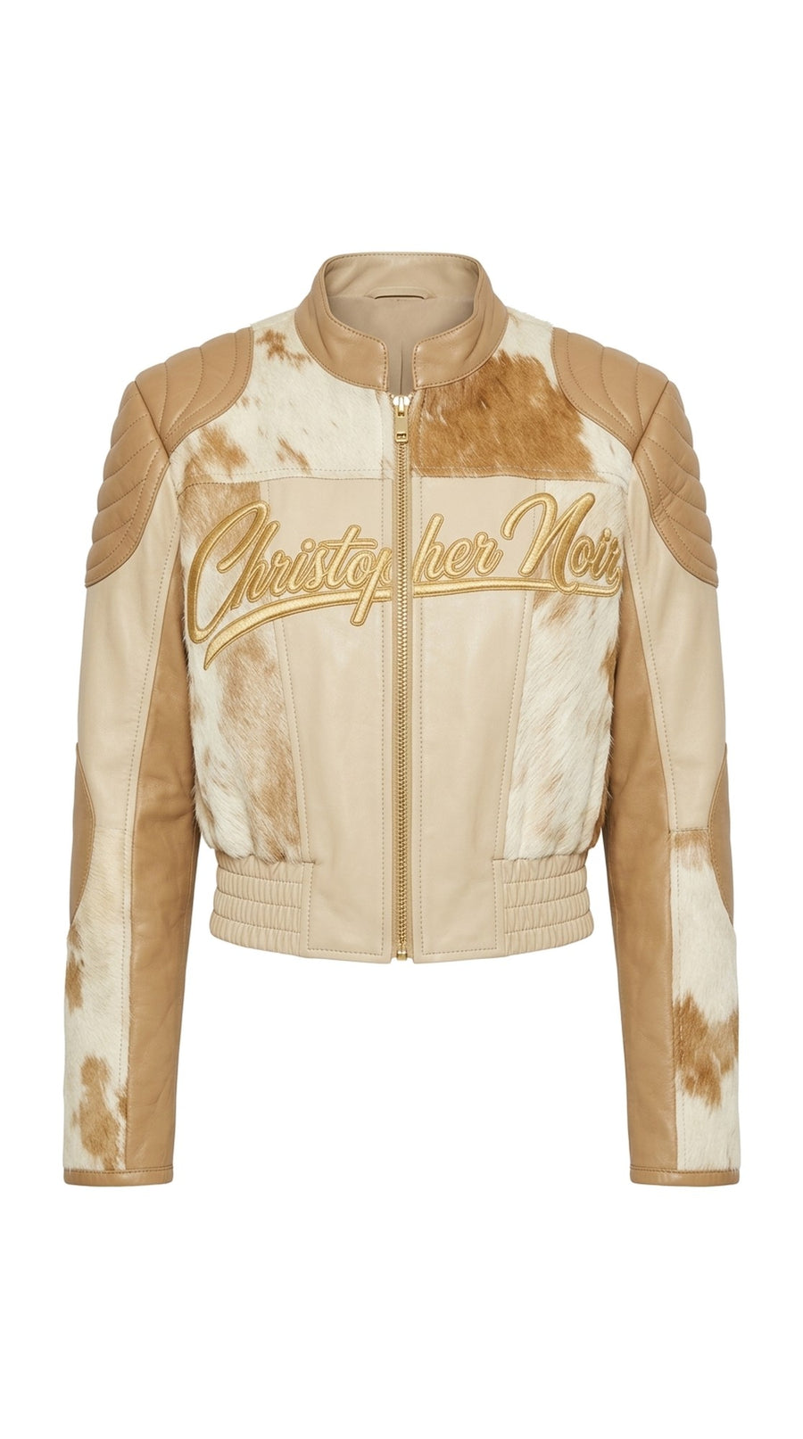 Noir Dune Racer Jacket — Cream & Tan Cowhide Leather (Unisex)