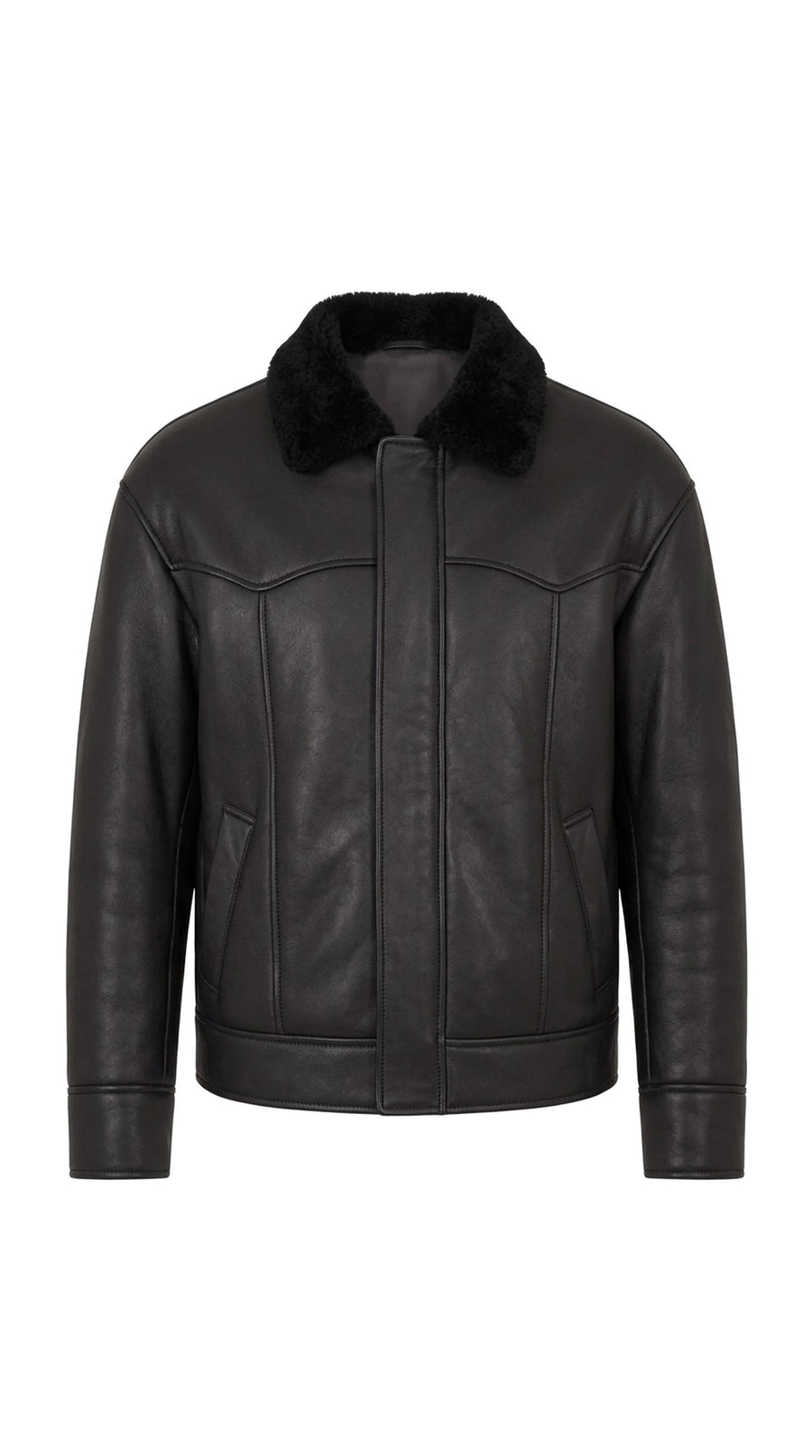 The Noir Aldgate — Black Nappa Shearling Aviator Jacket