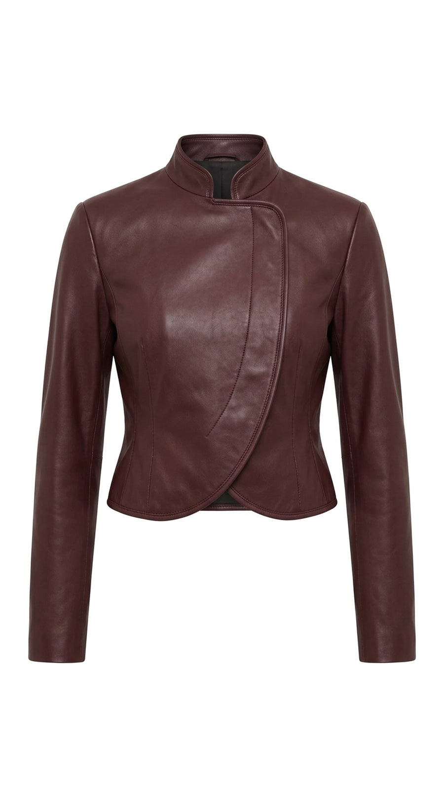 The Noir Copinsay — Oxblood Leather Crescent Wrap Jacket