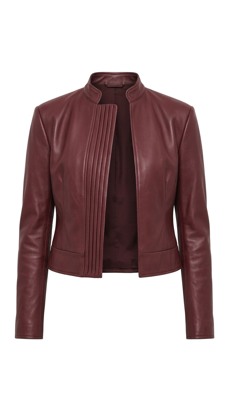 The Noir Egilsay — Oxblood Leather Pin-Tuck Jacket