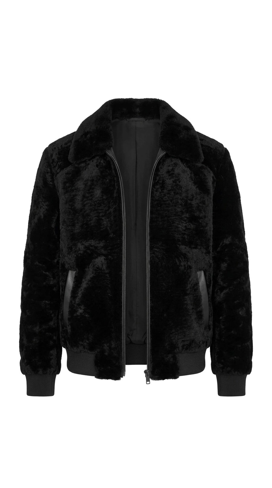 The Noir Greenwich — Black Shearling Bomber Jacket