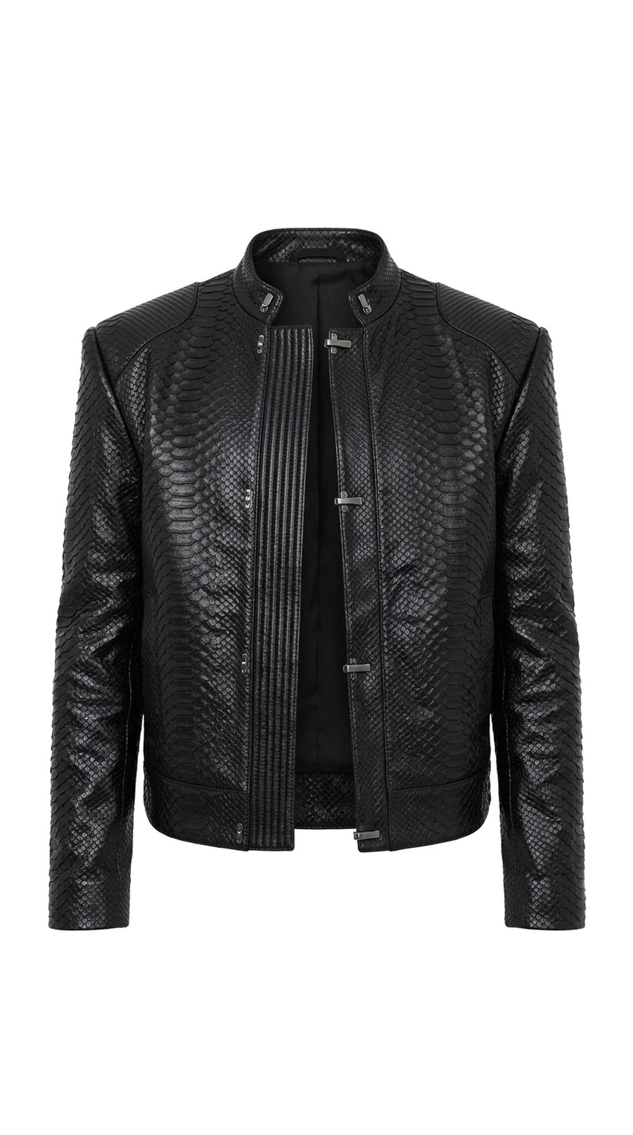 The Noir Spitalfields — Black Python-Embossed Ribbed Armour Jacket
