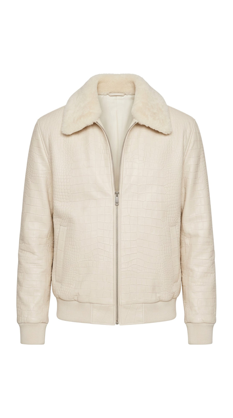 The Noir St James's — Ivory Croc-Embossed Leather Bomber Jacket