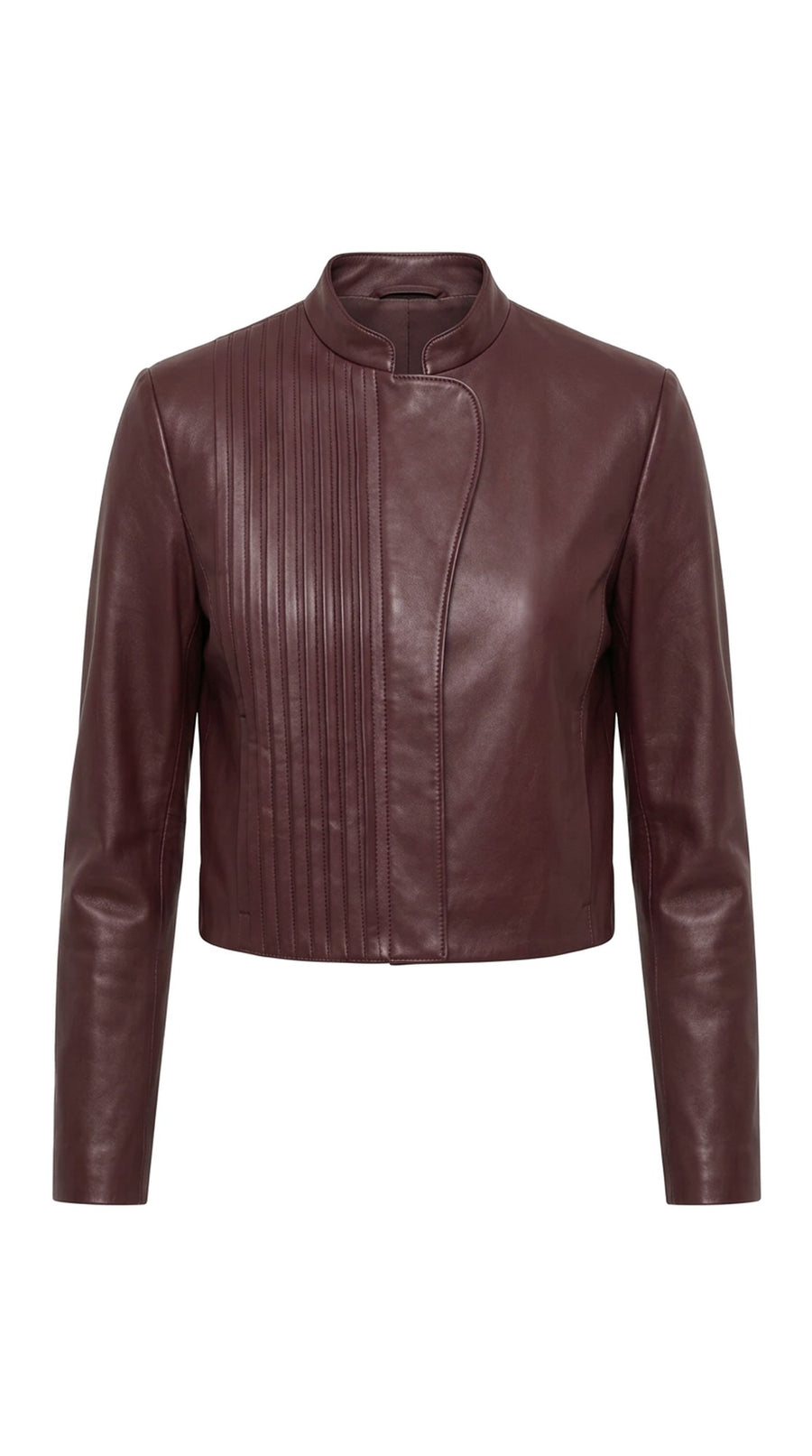 The Noir Swona — Aubergine Leather Pleated Jacket