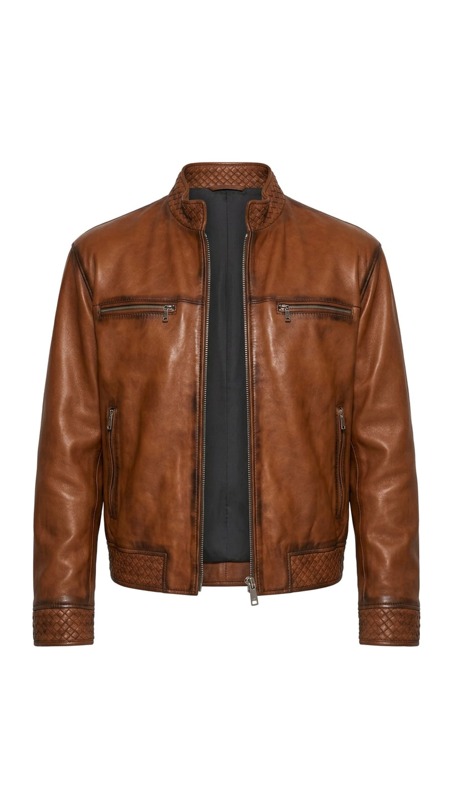 The Noir Tamar — Cognac Cowhide Leather Racer Jacket