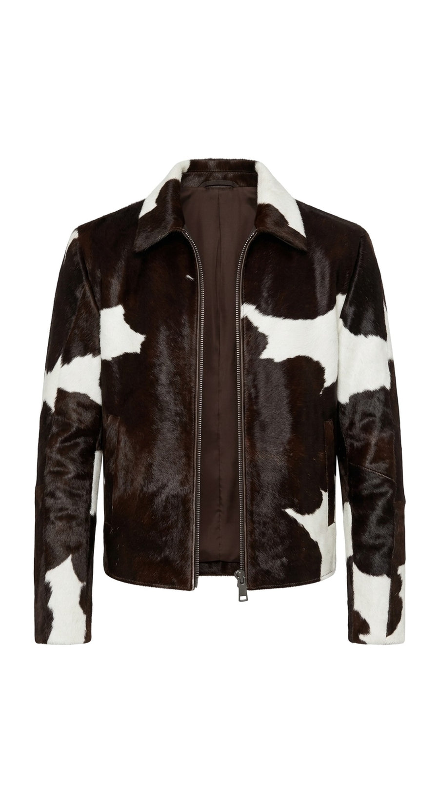 The Noir Wapping — Brown & White Hair-On Cowhide Zip Jacket