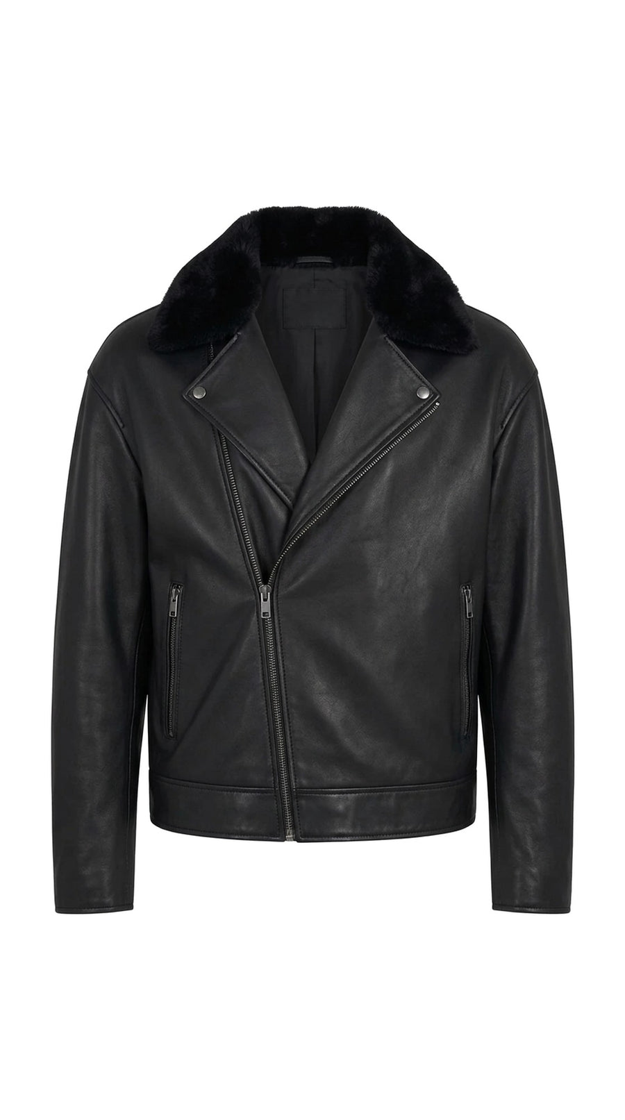 The Noir Wye — Black Lambskin Leather Biker Jacket